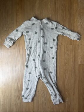 Pointelle Apple-Print Zip Front Kids One-Piece